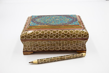 Iran, hand embroidered box and pencil