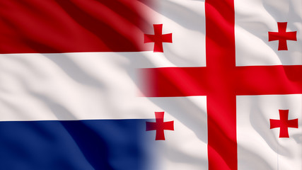 Fototapeta premium Waving Netherlands and Georgia Flags