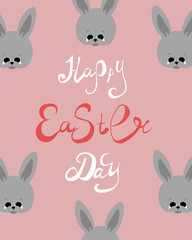 Happy easter. Cute rabbits. Spring lettering. Religious holiday. Greeting card.