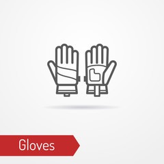 Pair of typical reinforced working gloves. Modern isolated leather or textile glove icon in outline style. Protective gear vector stock image. - 334189647