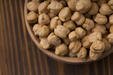 Top view of  Organic raw chick peas healthy vegan nutrition