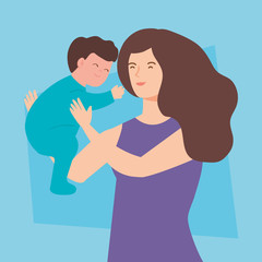 Obraz premium mother lifting baby boy avatar character vector illustration design