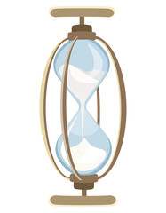 Beautiful hourglass in cartoon style. Clock with flowing sand.
