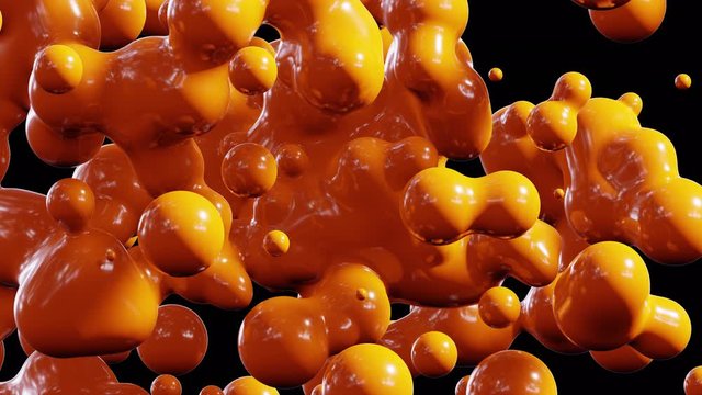 Beautiful abstract orange liquid bubbles rising and evolving