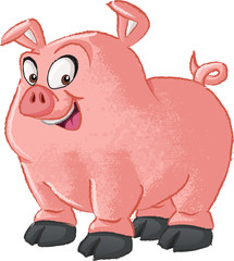 Cartoon cute pig. Vector illustration of funny happy animal.