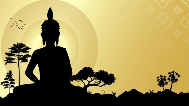 vesak day banner with Silhouette Big Buddha statue on mountain view in evening time vector design