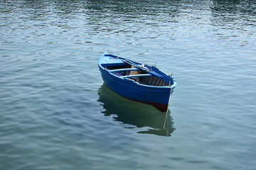 Tipica barca campana ormeggiata in piccola darsena