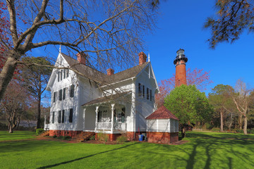 Keepers quarters and the Currituck Beach Lighthouse near Corolla, North Carolina