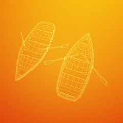 Rowing boat with paddles. Wireframe low poly mesh vector illustration
