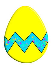 Gelbes Osterei mit blauer Bordüre und Srenen