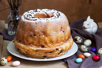 Reindling, german and austrian easter cake in easter decoration. Rustic style.