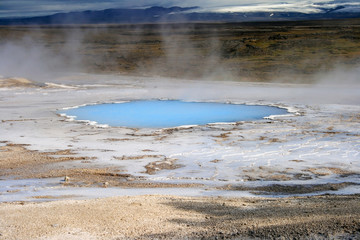 Milky blue hot pool in Hverasverdi, Iceland.