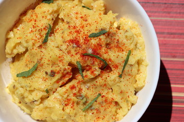 Jhunka or Zunka or pithale, a chickpea flour porridge, a vegetarian traditional Indian dish prepared in Maharashtra, Goa and Karnataka part of India