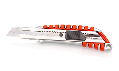 Snap blade utility knife, paper or box cutter isolated on white background with shadow reflection -...