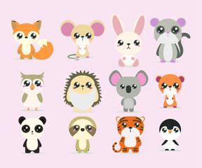 collection of cute baby animals vectors