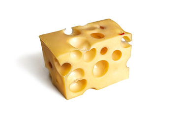 Piece of Maasdam cheese, with large holes
