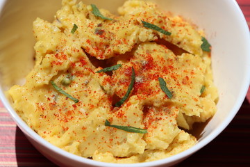 Jhunka or Zunka or pithale, a chickpea flour porridge, a vegetarian traditional Indian dish prepared in Maharashtra, Goa and Karnataka part of India