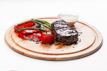 steak with wood chips