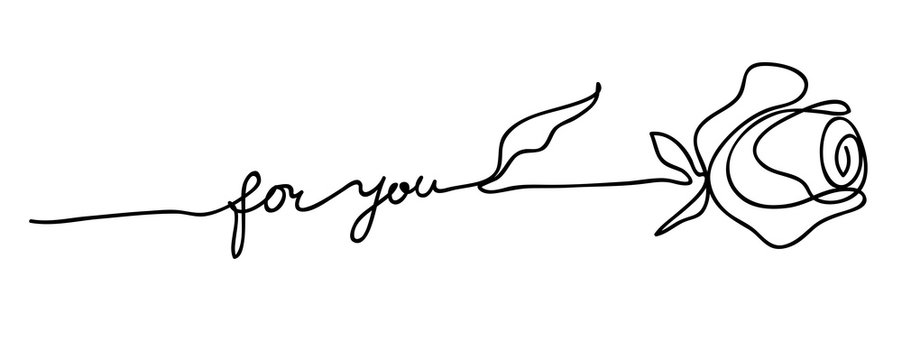 Rose. Stylized flower symbol. Outline hand drawing icon. Decorative element for wedding birthday design with lettering