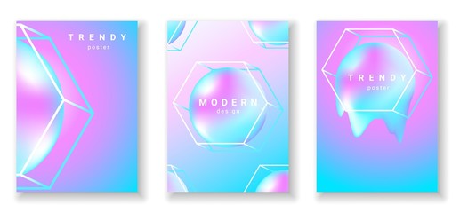 Set of vertical banners with abstract fluid and geometric shapes. Modern design with liquid vibrant background.