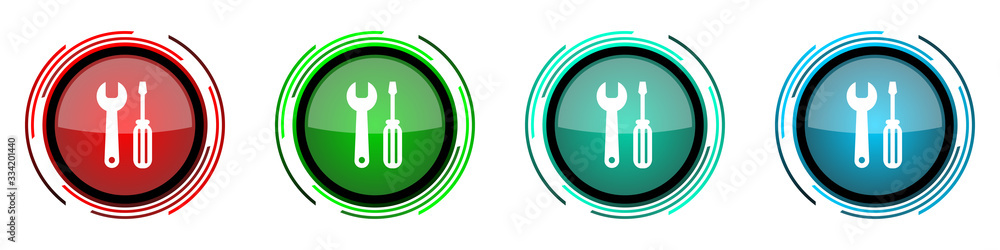 Poster tool round glossy vector icons, set of buttons for webdesign, internet and mobile phone applications