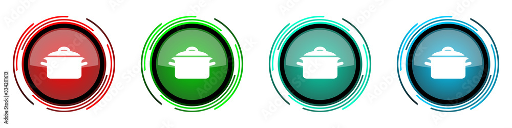 Fototapete Cook round glossy vector icons, set of buttons for webdesign, internet and mobile phone applications in four colors options isolated on white background