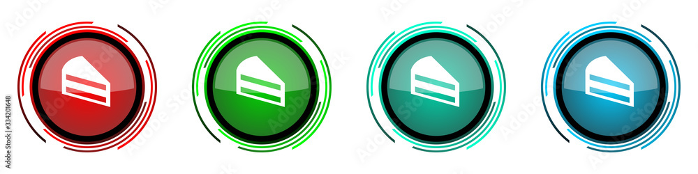 Aufkleber Cake round glossy vector icons, set of buttons for webdesign, internet and mobile phone applications in four colors options isolated on white background