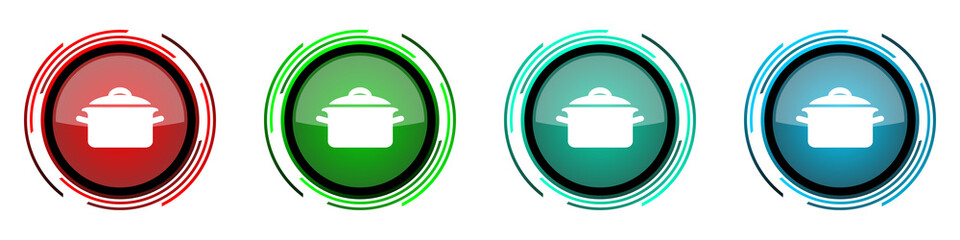 Cook round glossy vector icons, set of buttons for webdesign, internet and mobile phone applications in four colors options isolated on white background