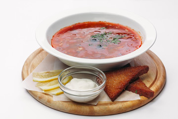 the soup in the plate