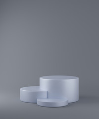 Step cylinder podiums on grey background. Abstract minimal scene with geometrical. Scene to show cosmetic products presentation. Mock up design empty space. Showcase, shopfront, display case,3d render