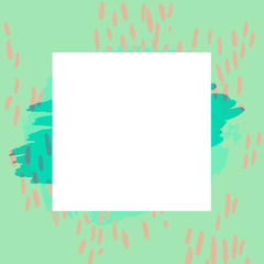 Fototapeta na wymiar Trendy blank banner template for Spring, Summer, Easter offer, sale. Square composition, blank white copy space. Pastel soft color scheme, mint green, coral, fresh quirky abstract organic doodle style