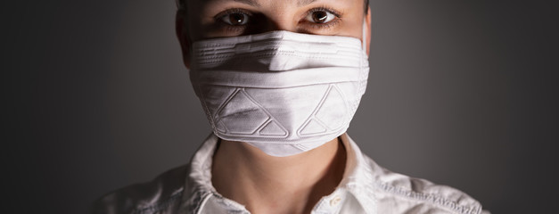 Banner, woman with protection mask