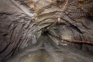 Underground gold quartz mine tunnel