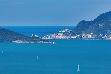 Obraz premium Panorama of Portovenere from Tellaro in the Gulf of Lerici Liguria Italy