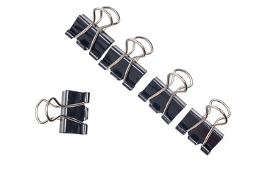 five paper clips isolated on white background