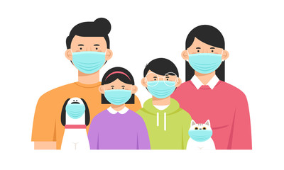 Family and their animals in protective masks