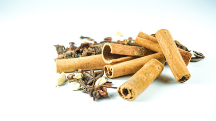 Different spices set on white background