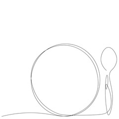 Spoon an plate line drawing. Restaurant background. Vector illustration