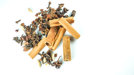 Different spices set on white background