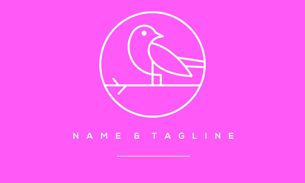 a line art icon logo of a minimal Bird logo on a branch 