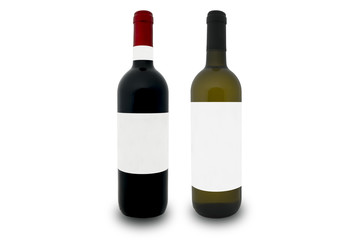 mockup of a bottle of red wine and one of extra virgin olive oil with white label and white background Toscano, Italy