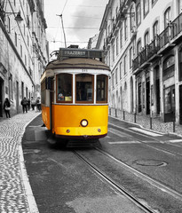 yellow old tram