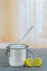 Baking soda sodium bicarbonate and lemon - Citrus latifolia,non toxic cleaner
