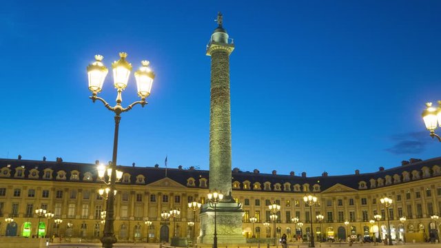 France, Paris, Timelapse of place Vendome by night with Vendome column