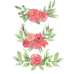 Watercolor illustration of floral composition, frame. Drawn in watercolor and is suitable for all types of design and printing.