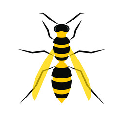 Wasp on an isolated white background. Flat vector illustration. EPS 10.