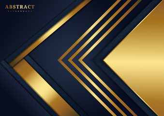 Abstract luxury dark blue background with golden triangles overlapping.