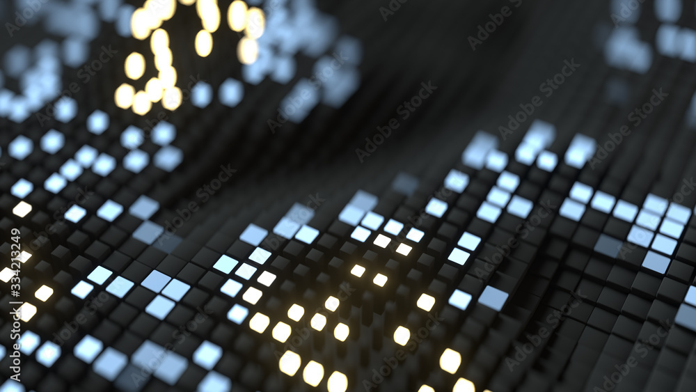 Poster abstract glowing cubes 3d render