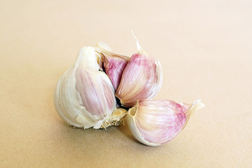 A close up shot of garlic on a light background