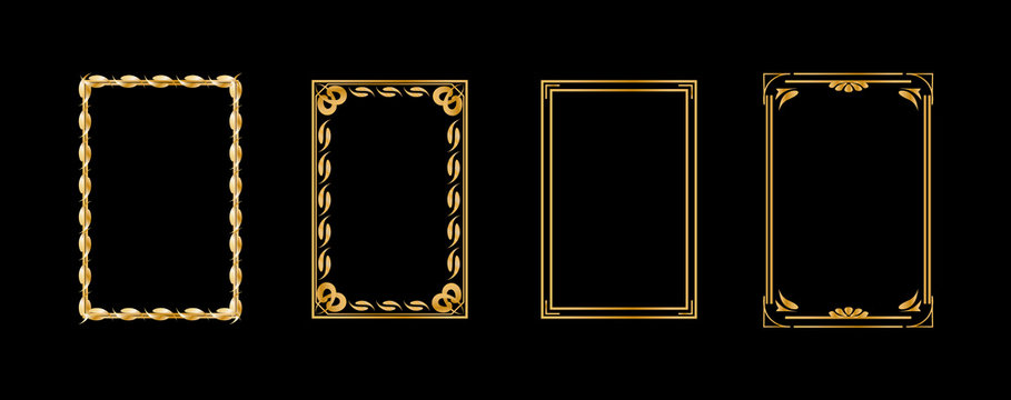 Set of decorative vintage frames and borders set, gold photo frame with Thailand floral corner line for picture. Decorative gold frames and borders standard rectangular proportions